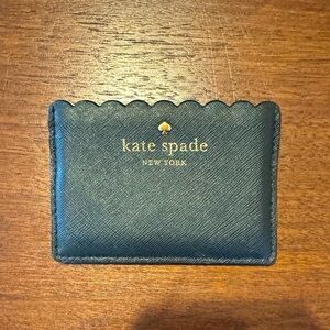 Kate Spade Back White Scalloped Card Holder Gold Leather Small
